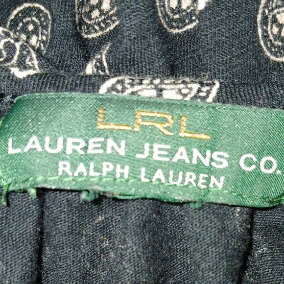 LRL LAUREN JEANS CO PEASANT STYLE TOP, BLACK WITH TAN PAISLEY , SIZE XL - Picture 4 of 6